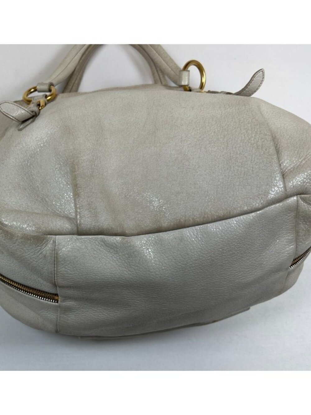 Prada Women White Vitello Daino Pebbled Leather Tote Bag Gold Hardware Large - Picture 10 of 16